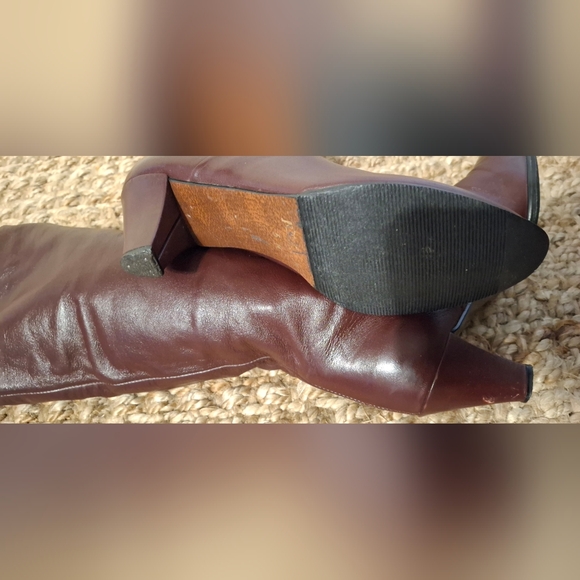 Joyce Vintage Womens brown Leather Tall Heeled Bucaneer Boots Vtg 80s size 5m 73 - Picture 4 of 6